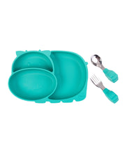 Load image into Gallery viewer, Kids Hippo plate with cutlery set Green by Amini

